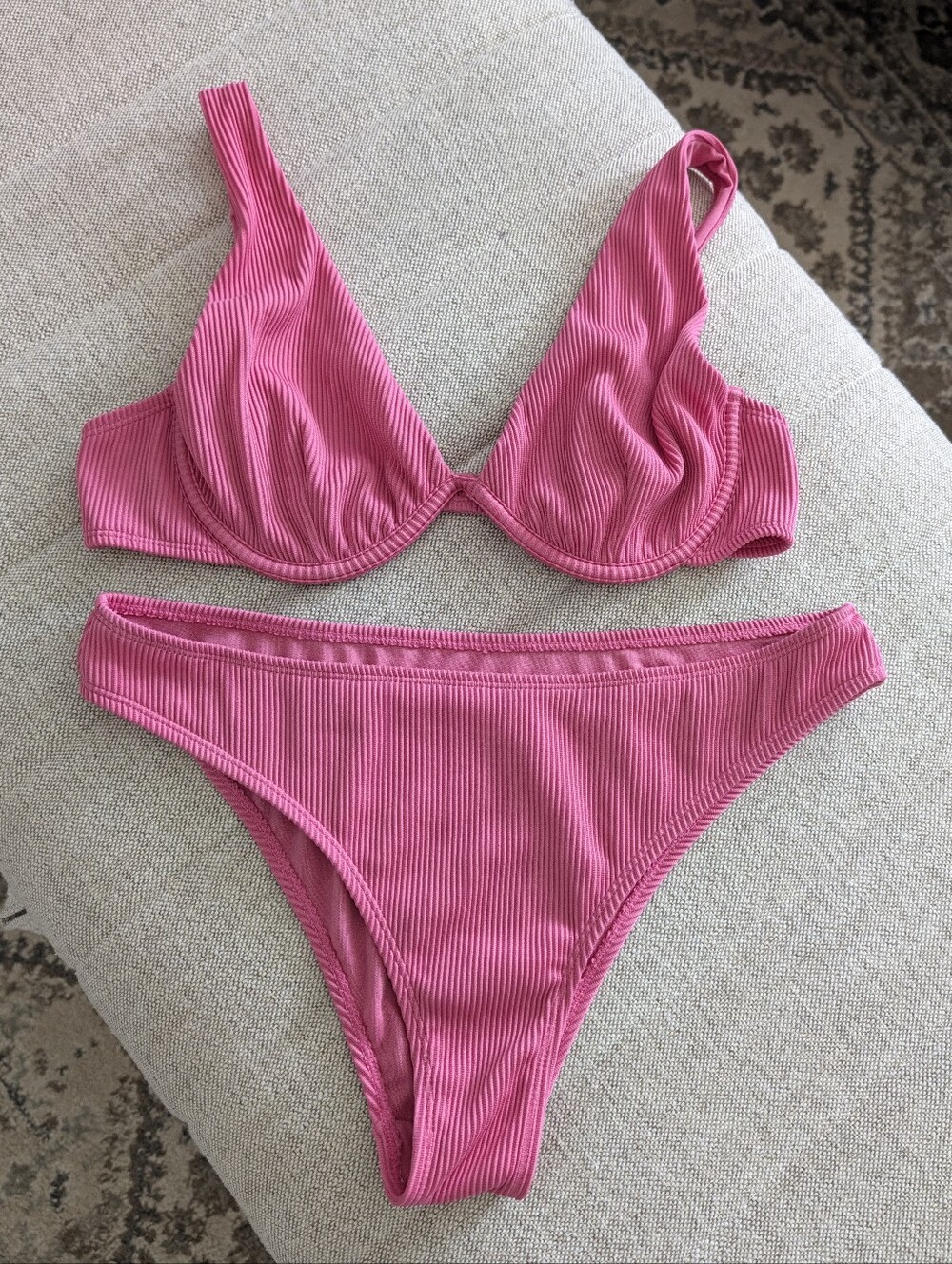 Cabana del Sol Pink Ribbed Underwire Two Piece Bikini Set Size Large